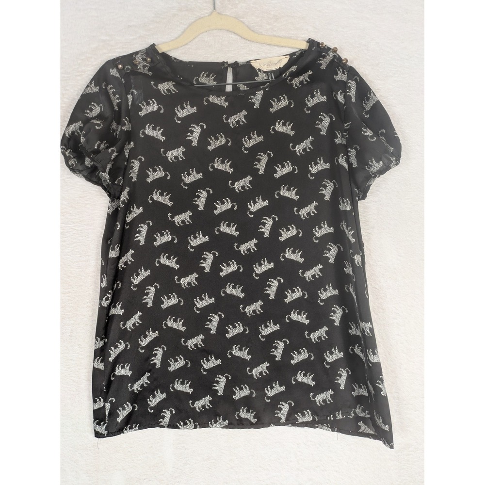 Kingdom B Blouse Women's Medium Black Leopard Print Studded Shoulder S